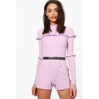 ribbed ruffle playsuit lilac