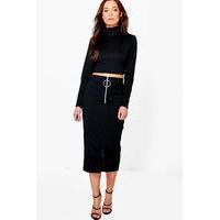 ring zip midi crop co ord black