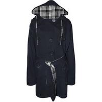 Riley Tartan Printed Hooded Coat - Navy Blue