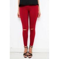 Ripped High Waisted Maroon Jeggings