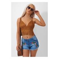 rianan brown suede fringe bralet top