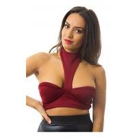 riana halterneck bralet top in burgundy