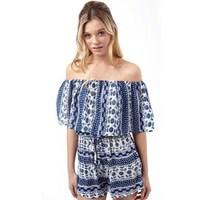 ribbon womens printed playsuit bluewhite