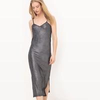 ribbed dress with shoestring straps