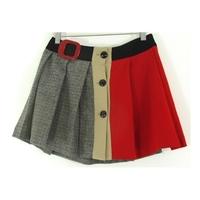 River Island Size 6 Bright Red, Beige And Grey Sixties Style Belt Detail Skirt