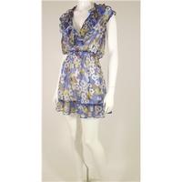 River Island \'Flower Power\' Size 10 Sheer Floral Dress Featuring Frilled Neck Line