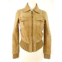 River Island Size 6 Tan Brown Leather Bomber Jacket