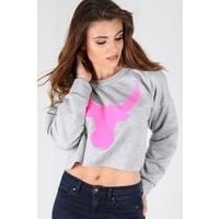 Rikki Bull Head Print Long Sleeves Crop Top