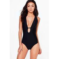 rina plunge front cross back swimsuit black