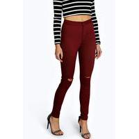 ripped knee high waist skinny jeans wine