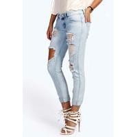 Ripped & Distressed Boyfriend Jeans - pale blue