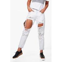 Rise Ultra Bleached Distressed Boyfriend Jeans - blue