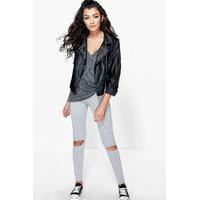 ripped knee basic jersey leggings grey marl