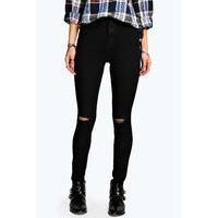 Ripped Knee Super Skinny Tube Jeans - black