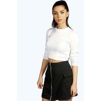 Ribbed Turtle Neck Long Sleeve Crop Top - white