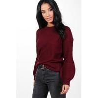 Rib Detail Sleeve Oversized Jumper - wine