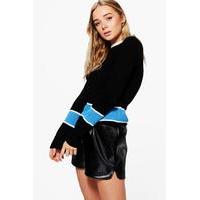 rib knit stripe crop jumper black