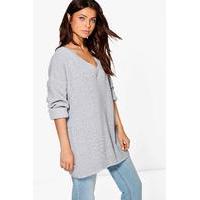 Rib V Neck Jumper - grey