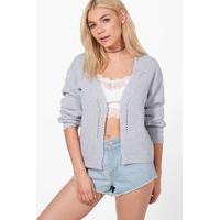 Rib Stitch Edge To Edge Cardigan - grey