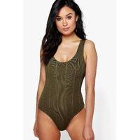 Rib Scoop Neck Bandage Body - khaki