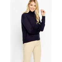 Ribbed High Neck Cropped Knitted Jumper