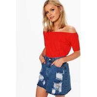 Ribbed Bardot Top - red