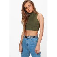 Ribbed Crop Roll Neck - khaki