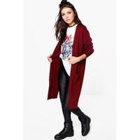 Rib Cuff Longline Pocket Cardigan - wine