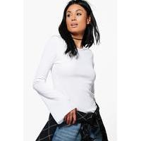 Ribbed Flare Sleeve Top - white