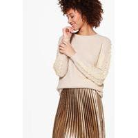 ribbon sleeve jumper beige