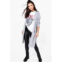 Rib Cuff Longline Pocket Cardigan - silver