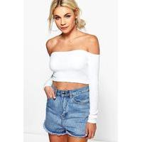 rib off the shoulder long sleeve crop cream