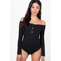 Rib Off the Shoulder Body - black