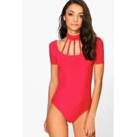 Ria Caged Detail Strappy Slinky Body - red