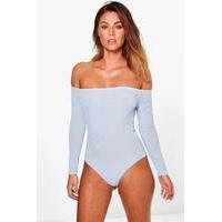 Rib Off The Shoulder Longsleeve Body - sky