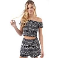 ribbon womens printed top shorts set black multi