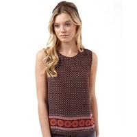 Ribbon Womens Border Print Sleeveless Top Multi