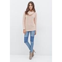 Rib-Paneled Cowl Neck Sweater