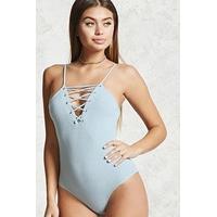 Ribbed Lace-Up Cami Bodysuit