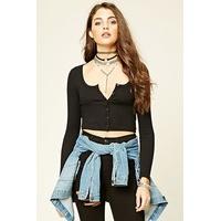 Ribbed Button-Front Top