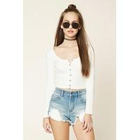Ribbed Button-Front Top