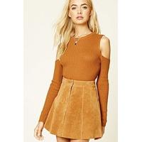 Ribbed Knit Open-Shoulder Jumper