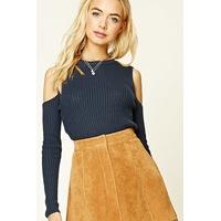 Ribbed Knit Open-Shoulder Jumper