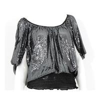 River Island Size 8 Heavily Sequinned Batwing Nipped In Waist Top