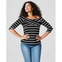 ribbed wrap front bardot top