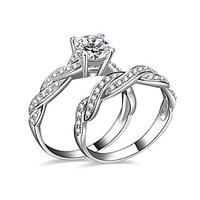 Ring AAA Cubic Zirconia Wedding / Party / Daily / Casual Jewelry Silver Plated Women Couple Rings / Engagement Ring 2pcs