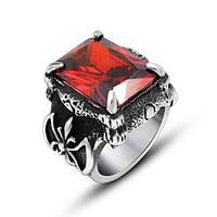 Ring Euramerican Titanium Steel Square Red Jewelry For Daily 1pc