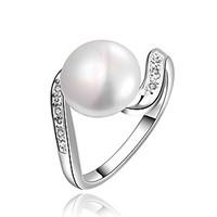 Ring Halloween Daily Casual Jewelry Imitation Pearl Zircon Copper Silver Plated Ring 1pc, 7 8 Silver