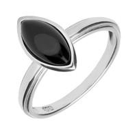 Ring Whitby Jet And Silver Marquise Plain Shank Stacking