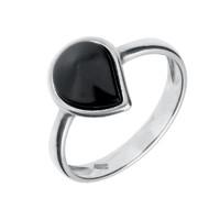 Ring Whitby Jet And Silver Curved Pear